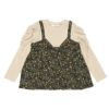 ベビー服 女の子 花柄リボンキャミソール 重ね着風デザインTシャツ ネイビー(06) 正面