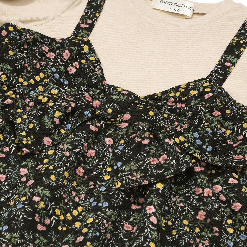 ベビー服 女の子 花柄リボンキャミソール 重ね着風デザインTシャツ ネイビー(06) デザインポイント1