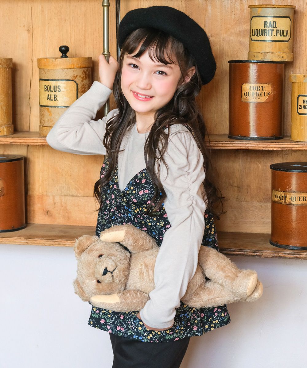 ベビー服 女の子 花柄リボンキャミソール 重ね着風デザインTシャツ ネイビー(06) モデル画像アップ