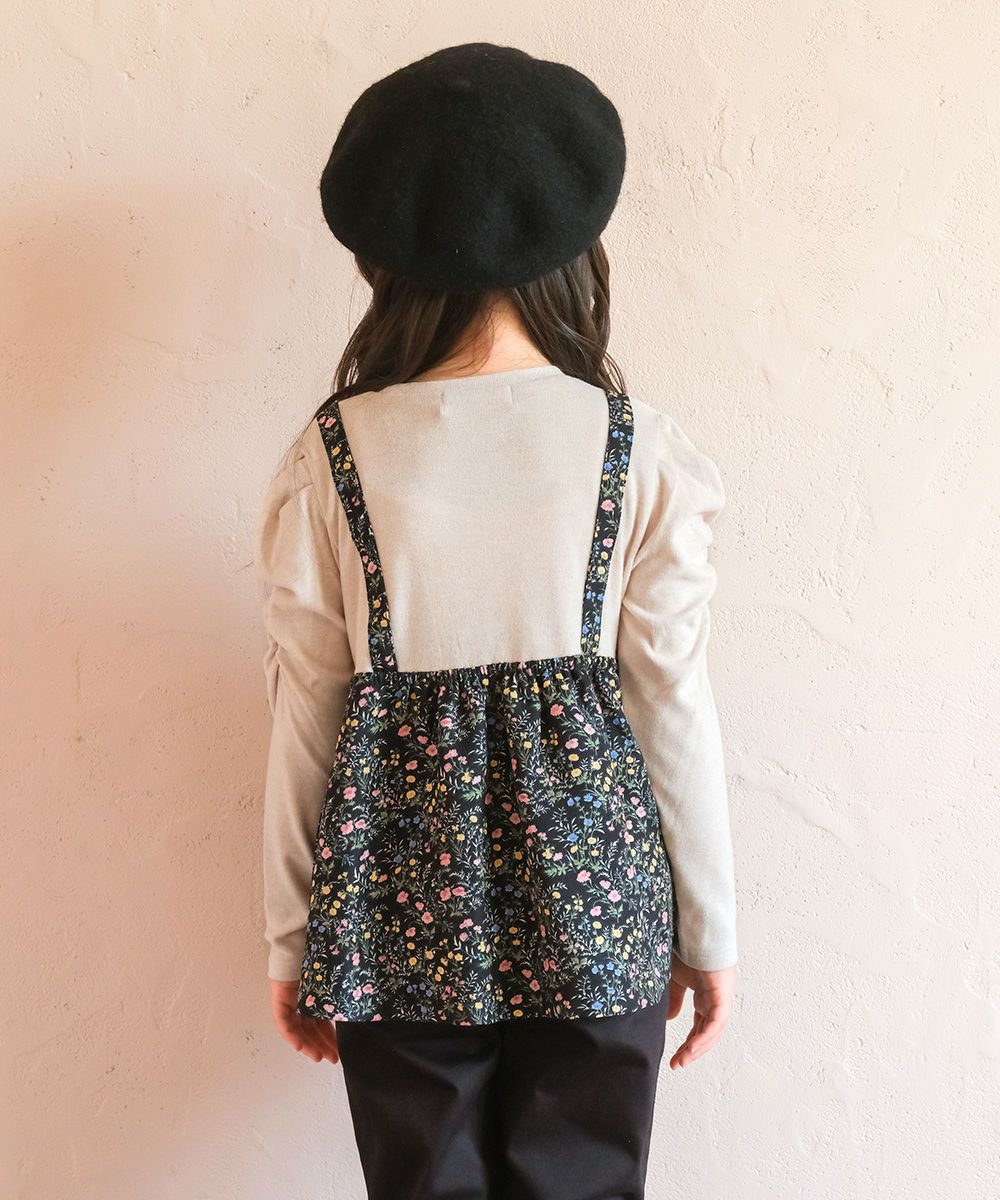 ベビー服 女の子 花柄リボンキャミソール 重ね着風デザインTシャツ ネイビー(06) モデル画像全身