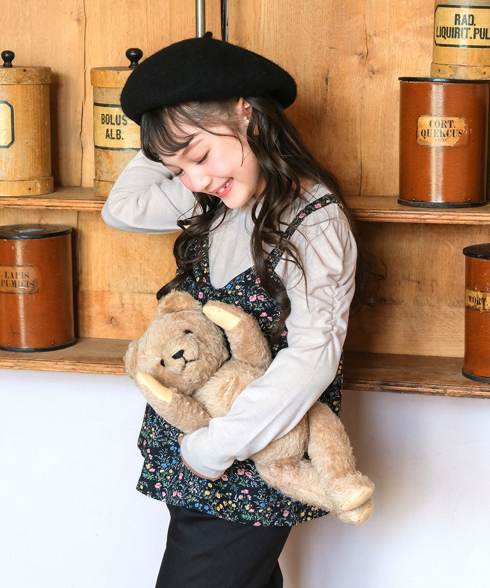 ベビー服 女の子 花柄リボンキャミソール 重ね着風デザインTシャツ ネイビー(06) モデル画像1