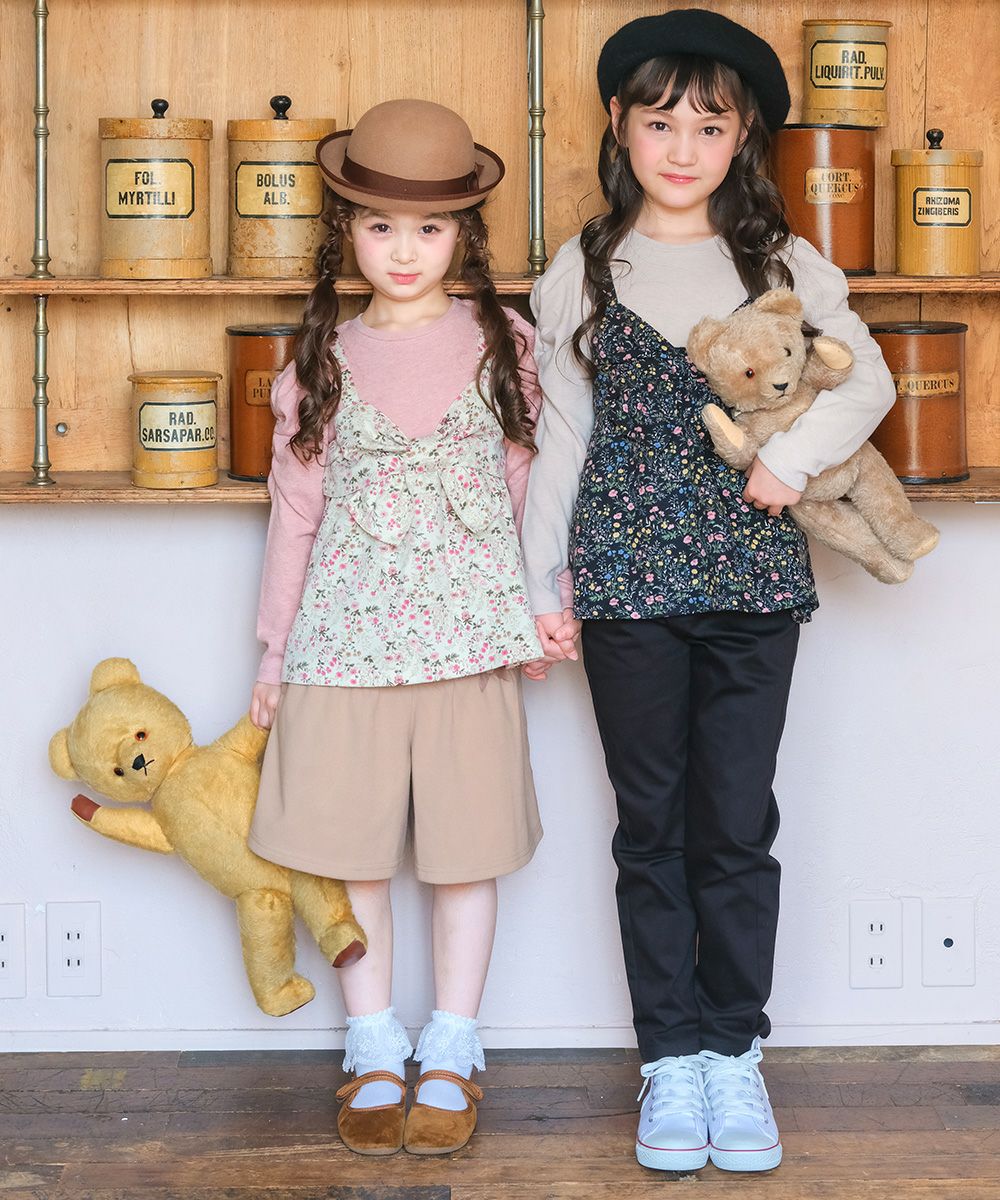 ベビー服 女の子 花柄リボンキャミソール 重ね着風デザインTシャツ ネイビー(06) モデル画像2