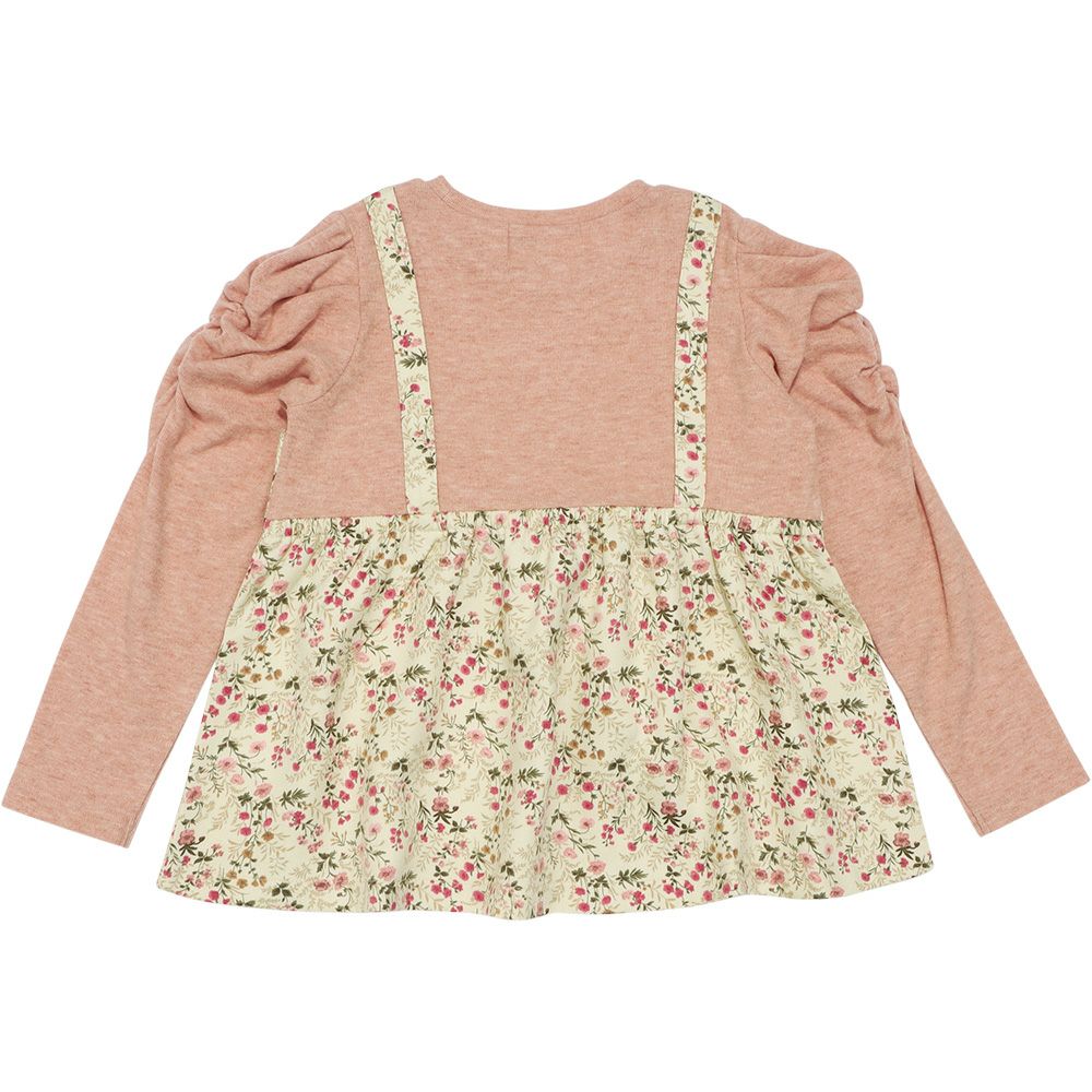 ベビー服 女の子 花柄リボンキャミソール 重ね着風デザインTシャツ アイボリー(12) 背面