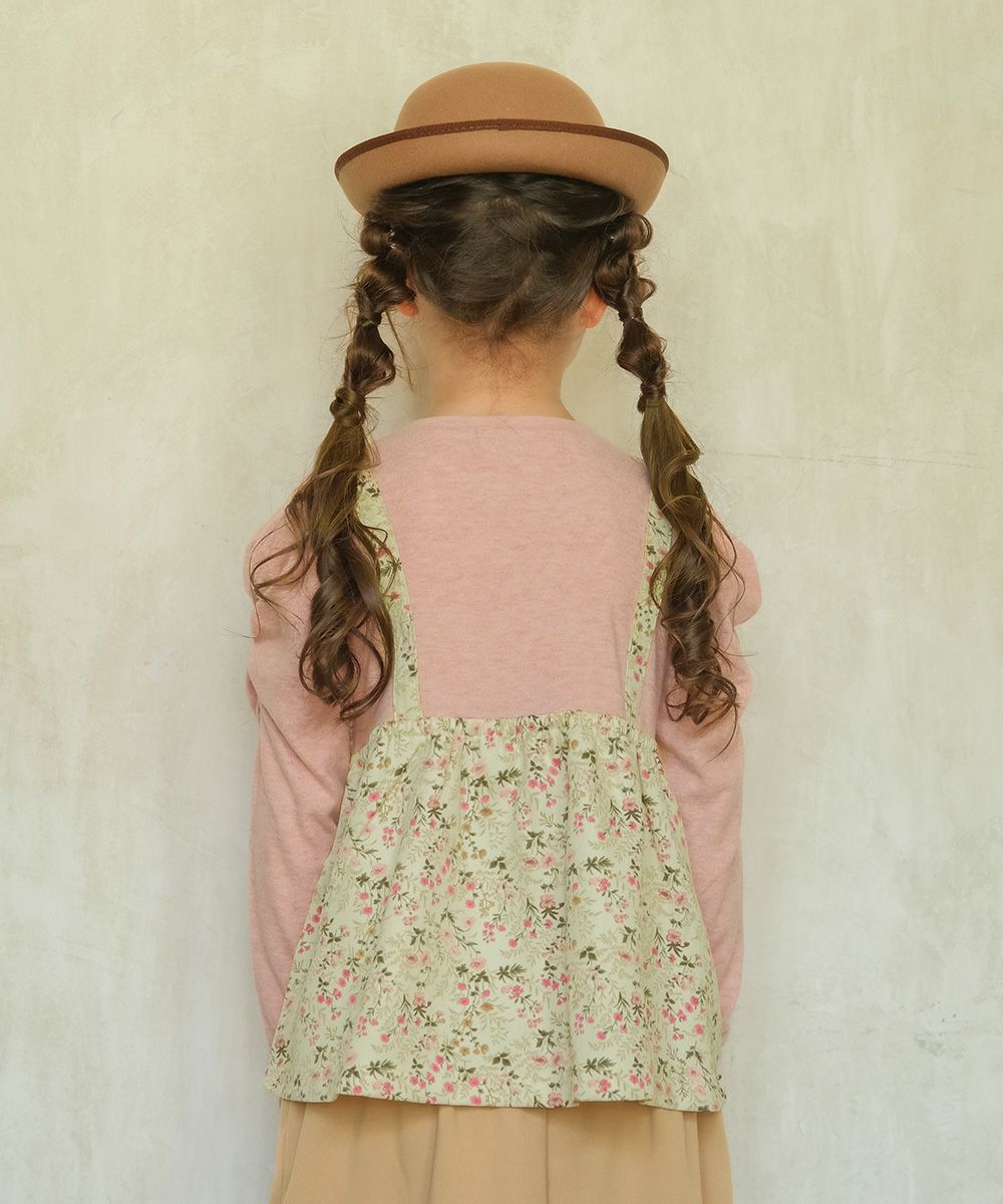 ベビー服 女の子 花柄リボンキャミソール 重ね着風デザインTシャツ アイボリー(12) モデル画像全身