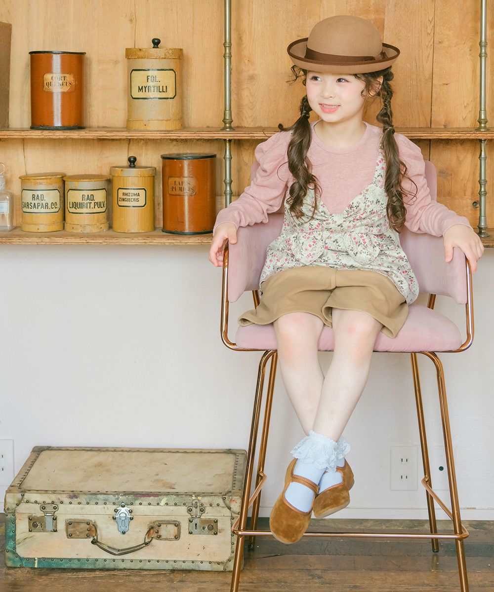 ベビー服 女の子 花柄リボンキャミソール 重ね着風デザインTシャツ アイボリー(12) モデル画像1
