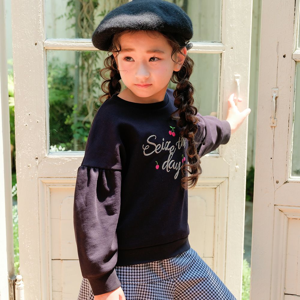 子供服 女の子 チェリー刺繍 ドロップ袖 裏毛トレーナー