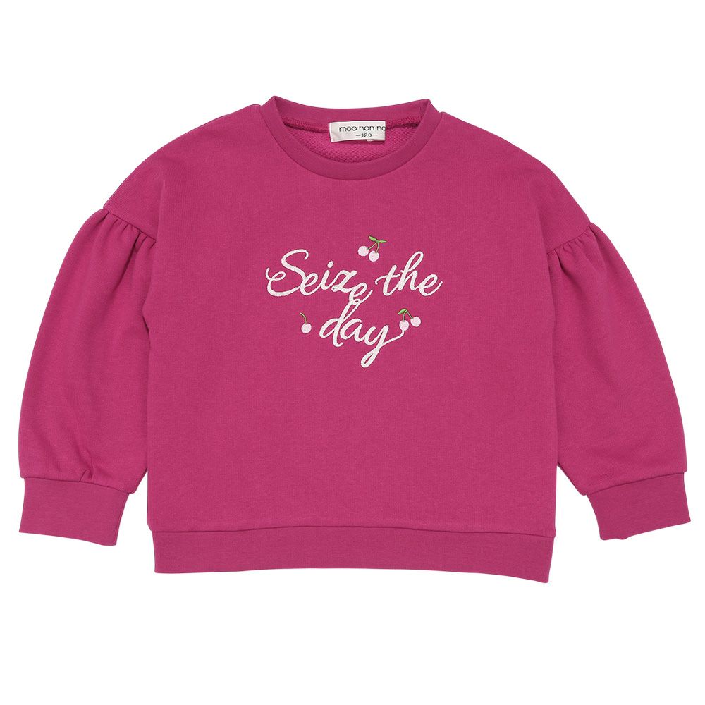 子供服 女の子 チェリー刺繍 ドロップ袖 裏毛トレーナー ピンク(02) 正面