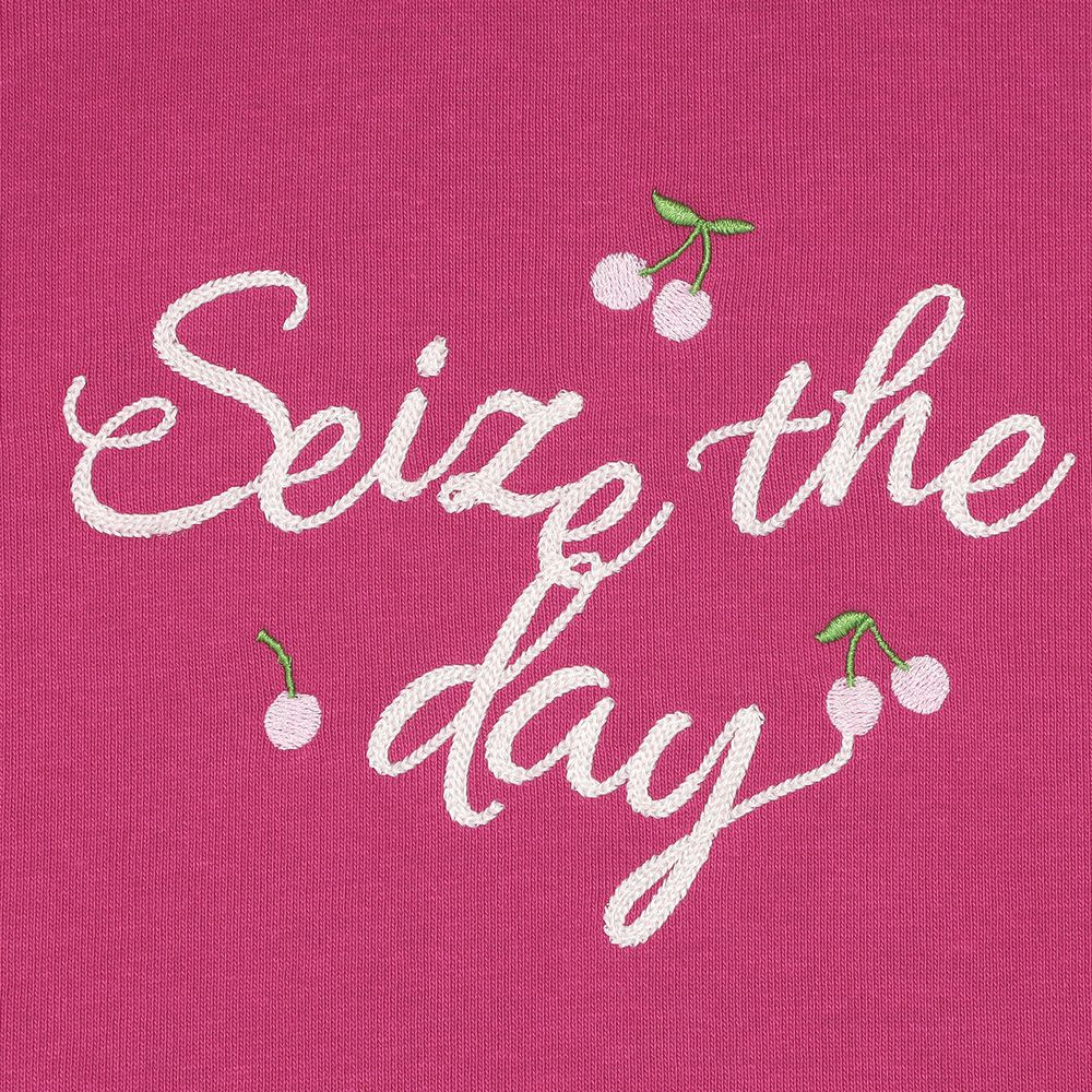 子供服 女の子 チェリー刺繍 ドロップ袖 裏毛トレーナー ピンク(02) デザインポイント1