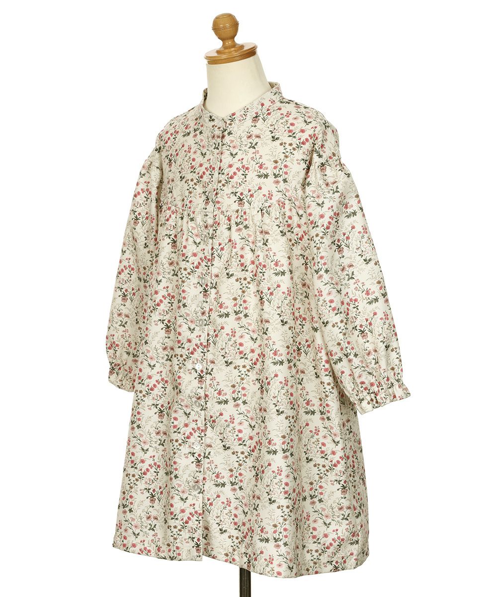 ベビー服 女の子 花柄 ボタン開き ワンピース アイボリー(12) トルソー斜め