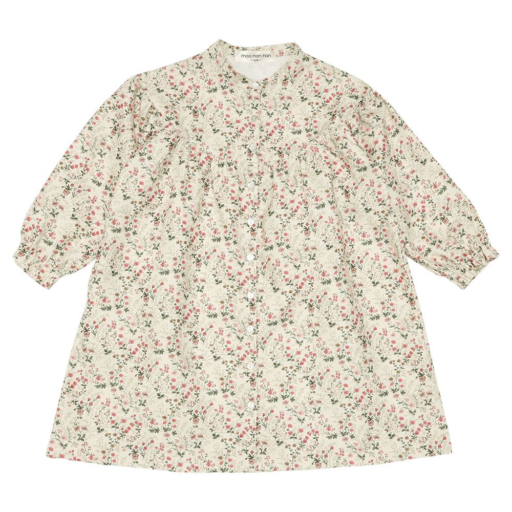 ベビー服 女の子 花柄 ボタン開き ワンピース アイボリー(12) 正面