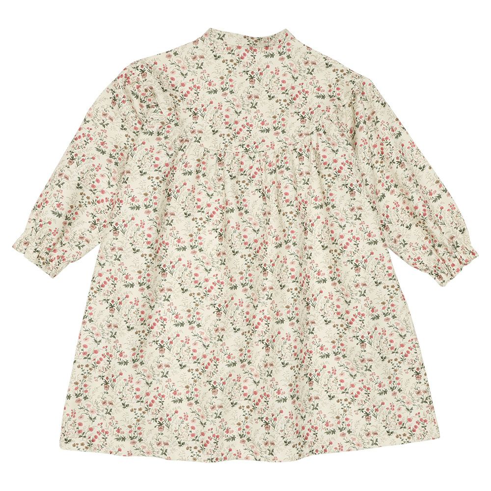 ベビー服 女の子 花柄 ボタン開き ワンピース アイボリー(12) 背面