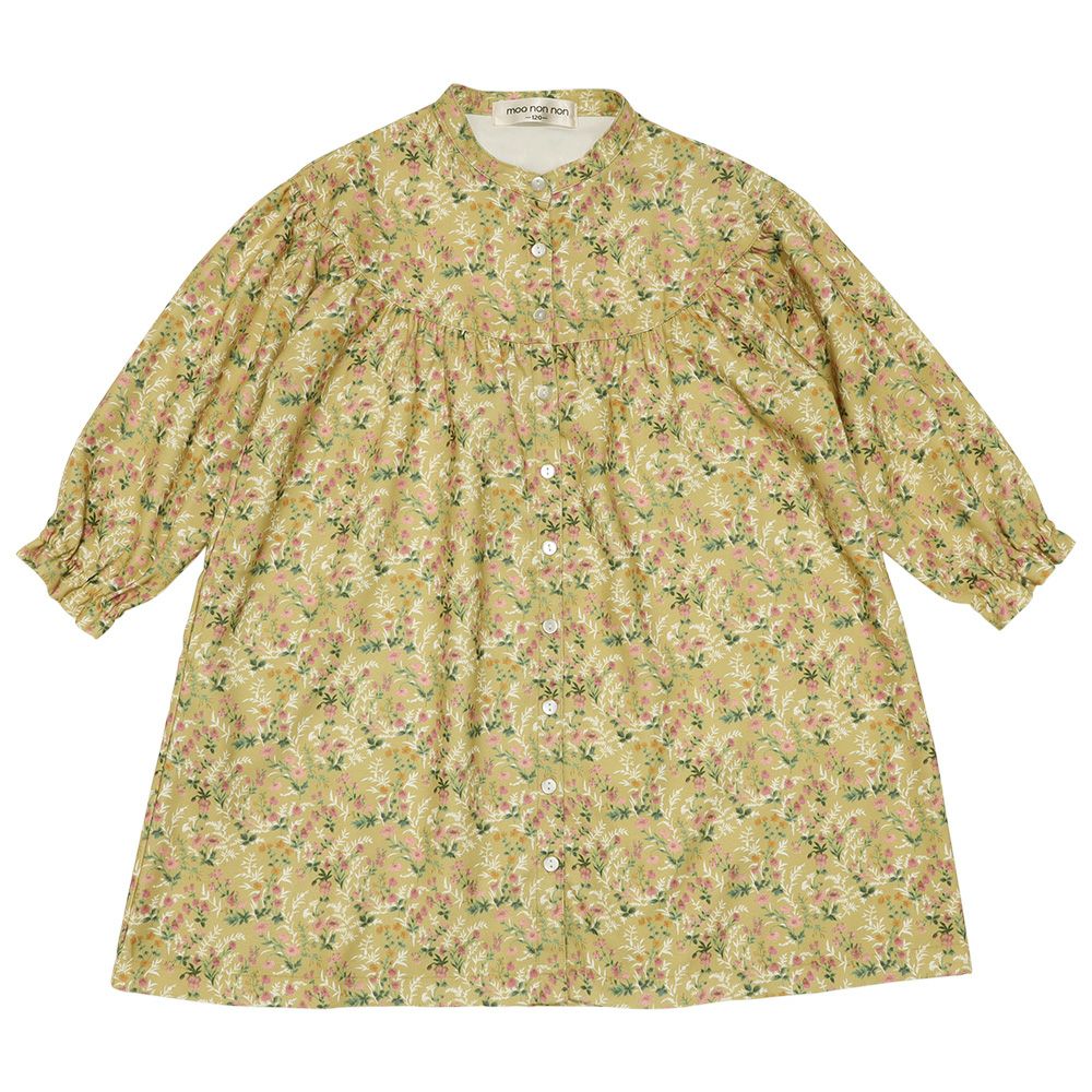 ベビー服 女の子 花柄 ボタン開き ワンピース カラシ(41) 正面