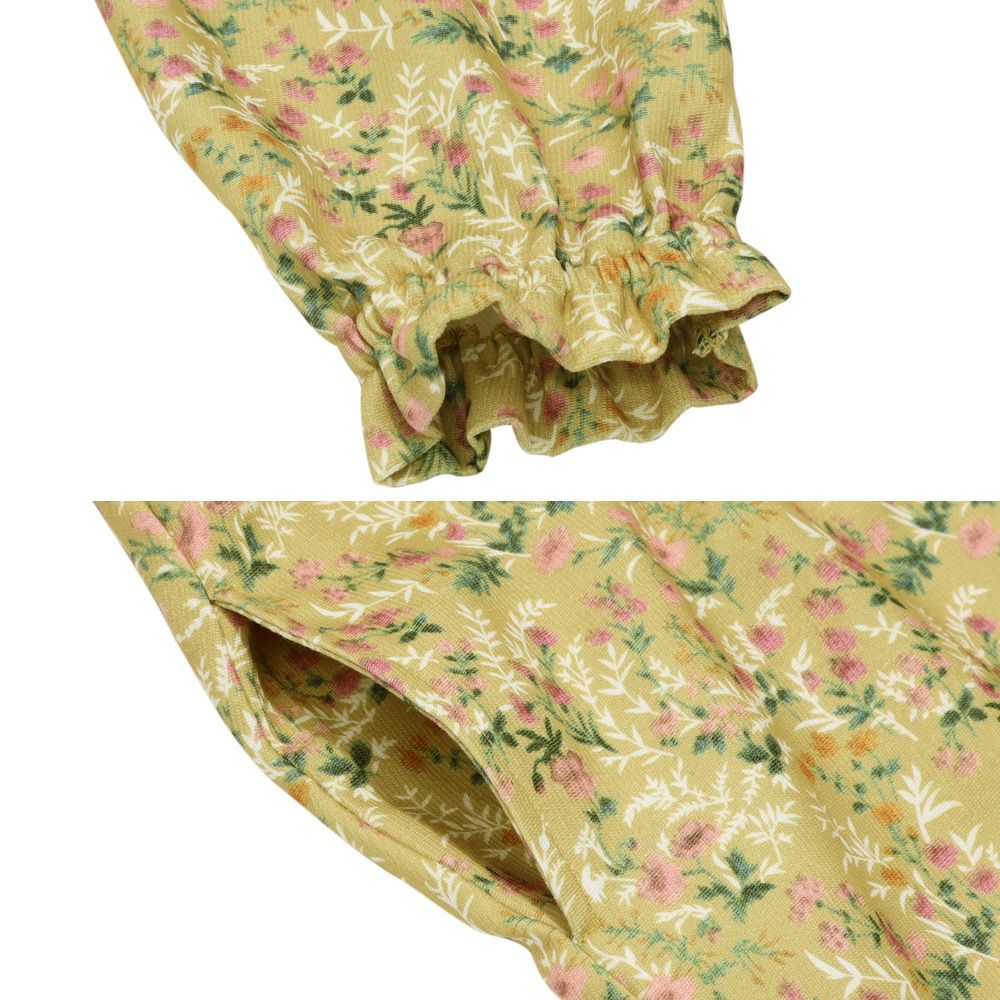 ベビー服 女の子 花柄 ボタン開き ワンピース カラシ(41) デザインポイント1