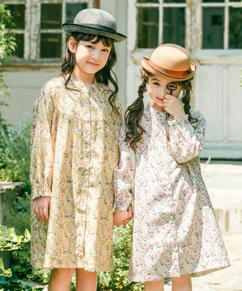 ベビー服 女の子 花柄 ボタン開き ワンピース カラシ(41) モデル画像1