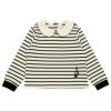 子供服 女の子 音符刺繍 襟付き ボーダー柄 裏毛トレーナー ホワイト×ブラック(10) 正面