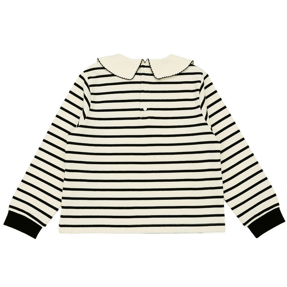 子供服 女の子 音符刺繍 襟付き ボーダー柄 裏毛トレーナー ホワイト×ブラック(10) 背面
