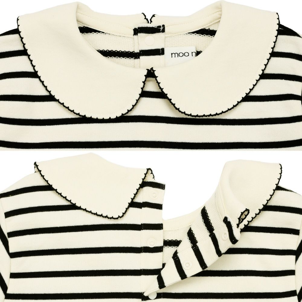 子供服 女の子 音符刺繍 襟付き ボーダー柄 裏毛トレーナー ホワイト×ブラック(10) デザインポイント1