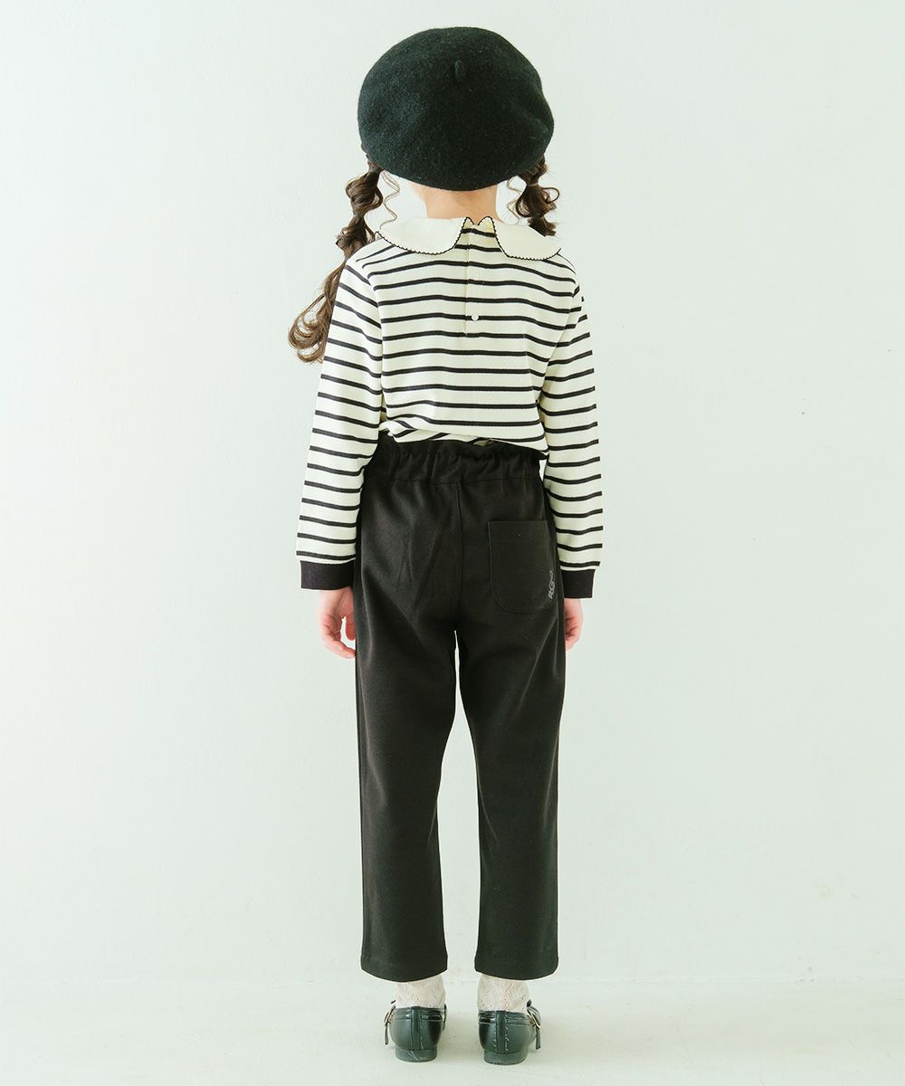 子供服 女の子 音符刺繍 襟付き ボーダー柄 裏毛トレーナー ホワイト×ブラック(10) モデル画像全身