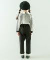 子供服 女の子 音符刺繍 襟付き ボーダー柄 裏毛トレーナー ホワイト×ブラック(10) モデル画像全身