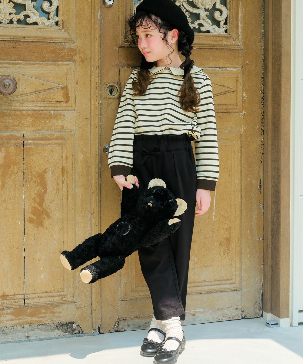 子供服 女の子 音符刺繍 襟付き ボーダー柄 裏毛トレーナー ホワイト×ブラック(10) モデル画像2