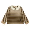 子供服 女の子 音符刺繍 襟付き ボーダー柄 裏毛トレーナー ベージュ(51) 正面