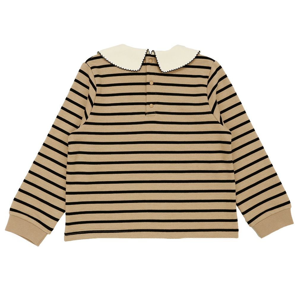 子供服 女の子 音符刺繍 襟付き ボーダー柄 裏毛トレーナー ベージュ(51) 背面