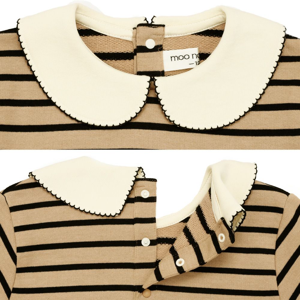 子供服 女の子 音符刺繍 襟付き ボーダー柄 裏毛トレーナー ベージュ(51) デザインポイント1