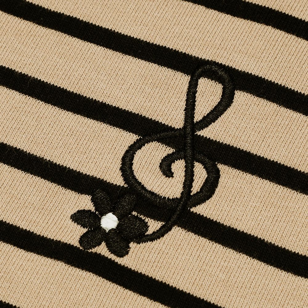 子供服 女の子 音符刺繍 襟付き ボーダー柄 裏毛トレーナー ベージュ(51) デザインポイント2