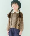 子供服 女の子 音符刺繍 襟付き ボーダー柄 裏毛トレーナー ベージュ(51) モデル画像アップ
