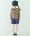 子供服 女の子 音符刺繍 襟付き ボーダー柄 裏毛トレーナー ベージュ(51) モデル画像全身