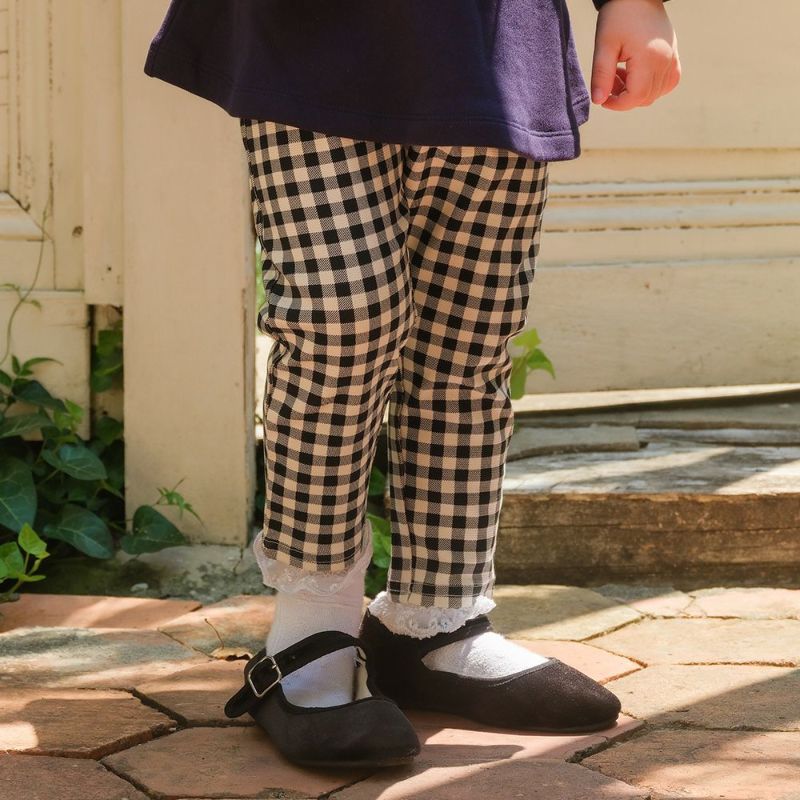 ベビー服 女の子 ストレッチ ギンガムチェック柄ロングパンツ