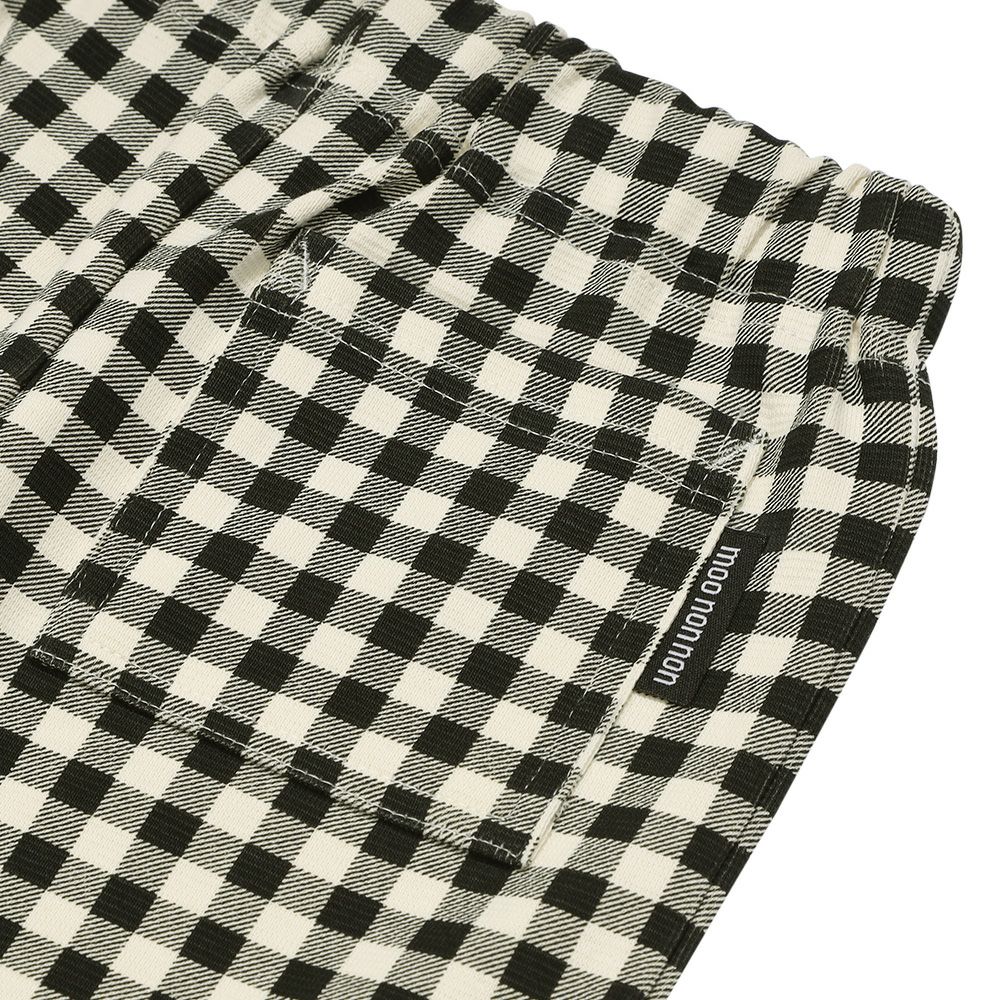 ベビー服 女の子 ストレッチ ギンガムチェック柄ロングパンツ ホワイト×ブラック(10) デザインポイント1