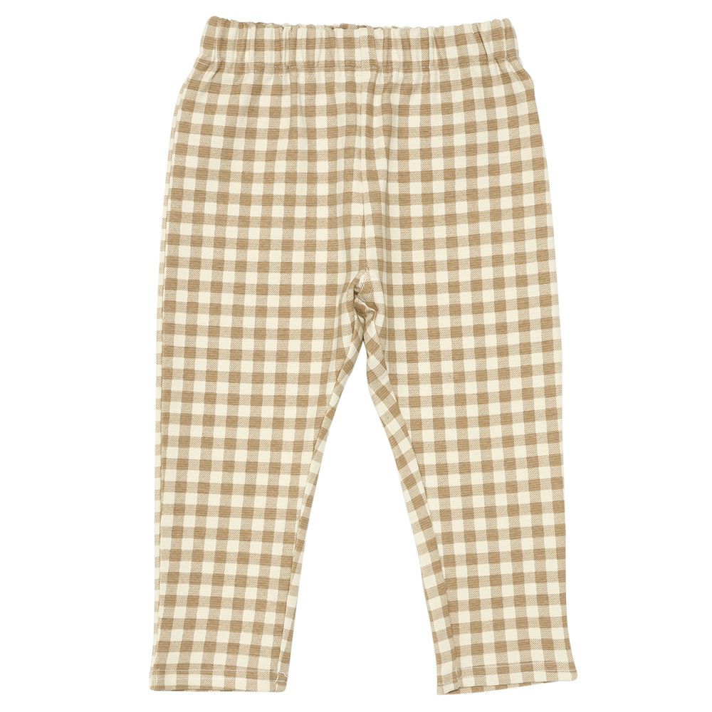 ベビー服 女の子 ストレッチ ギンガムチェック柄ロングパンツ ベージュ(51) 正面