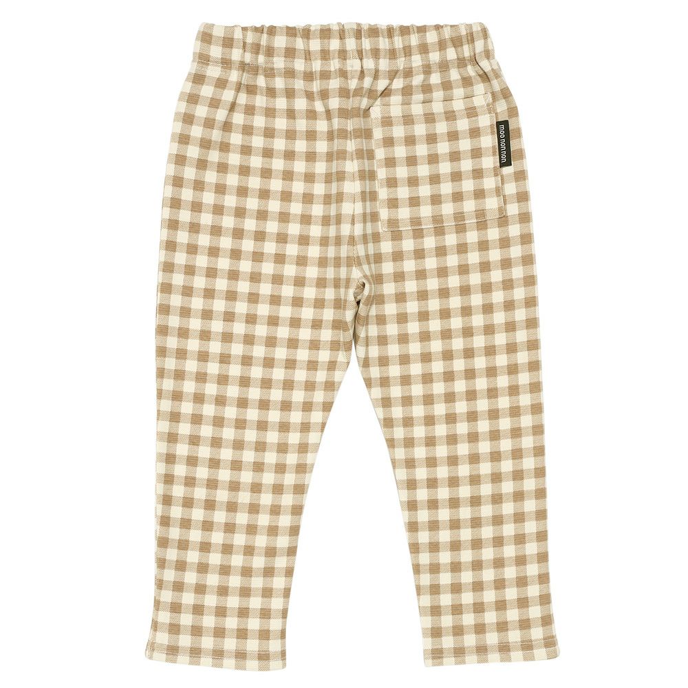 ベビー服 女の子 ストレッチ ギンガムチェック柄ロングパンツ ベージュ(51) 背面
