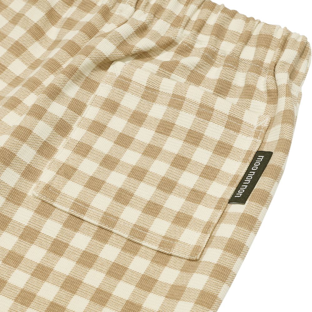 ベビー服 女の子 ストレッチ ギンガムチェック柄ロングパンツ ベージュ(51) デザインポイント1