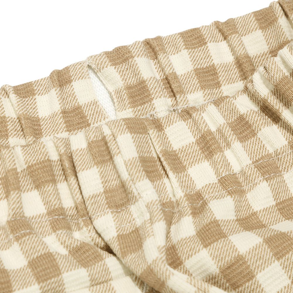 ベビー服 女の子 ストレッチ ギンガムチェック柄ロングパンツ ベージュ(51) デザインポイント2