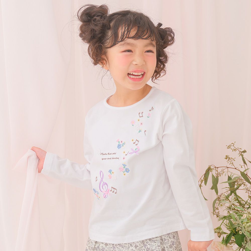 ベビー服 女の子 綿100％音符お花ロゴ刺繍Ｔシャツ