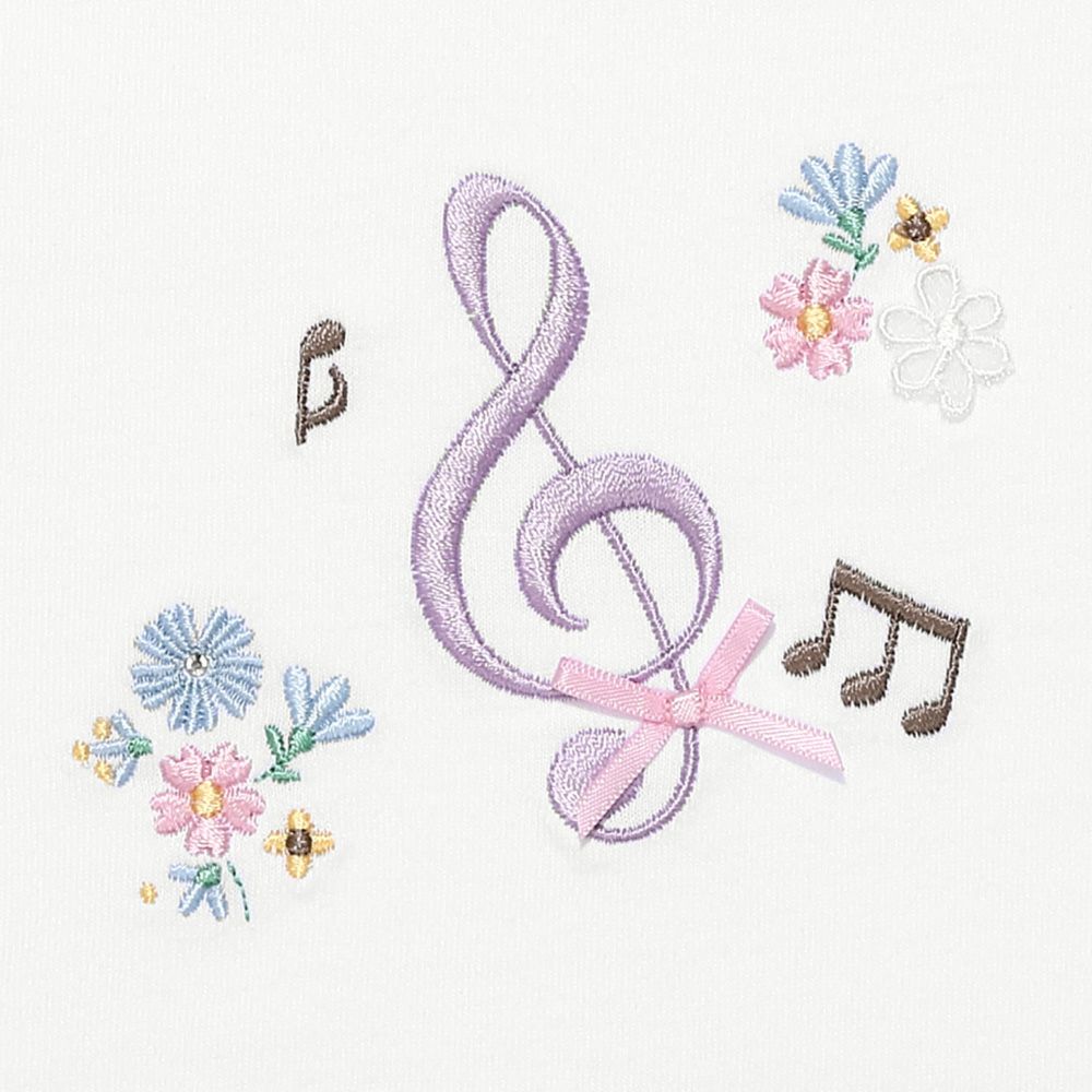 ベビー服 女の子 綿100％音符お花ロゴ刺繍Ｔシャツ オフホワイト(11) デザインポイント2