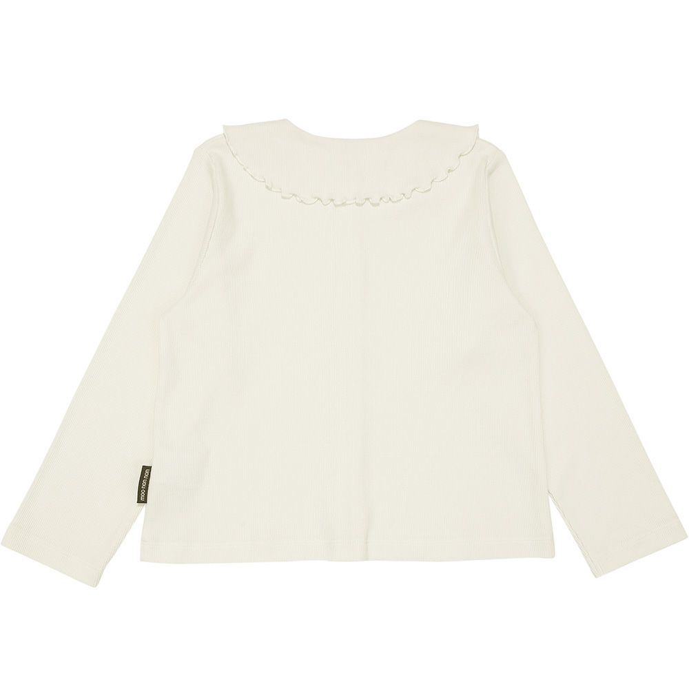 ベビー服 女の子 音符刺繍フリル襟 リブカーディガン オフホワイト(11) 背面