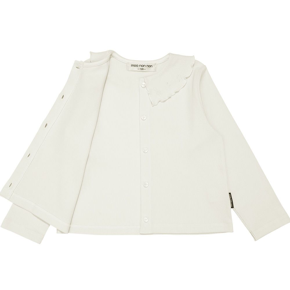 ベビー服 女の子 音符刺繍フリル襟 リブカーディガン オフホワイト(11) デザインポイント1