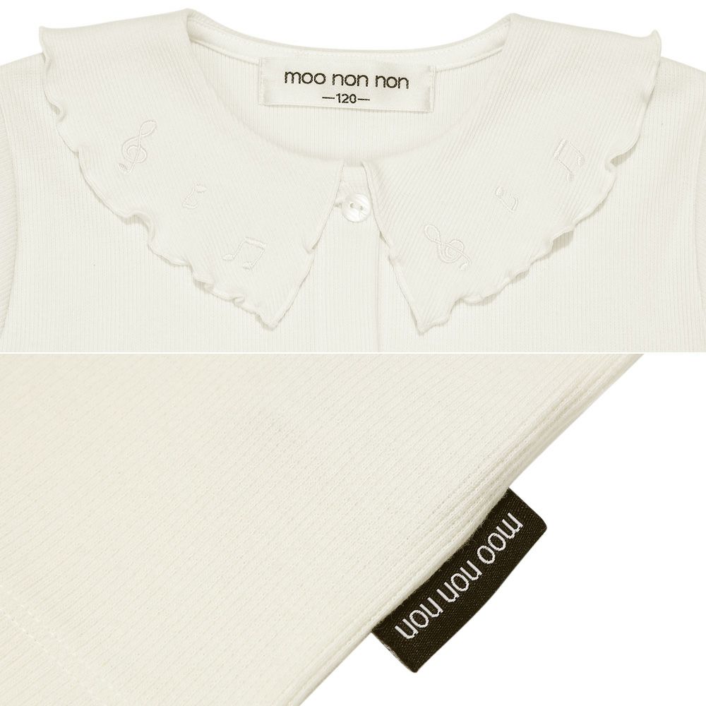 ベビー服 女の子 音符刺繍フリル襟 リブカーディガン オフホワイト(11) デザインポイント2