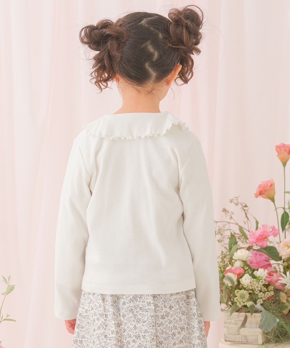 ベビー服 女の子 音符刺繍フリル襟 リブカーディガン オフホワイト(11) モデル画像全身