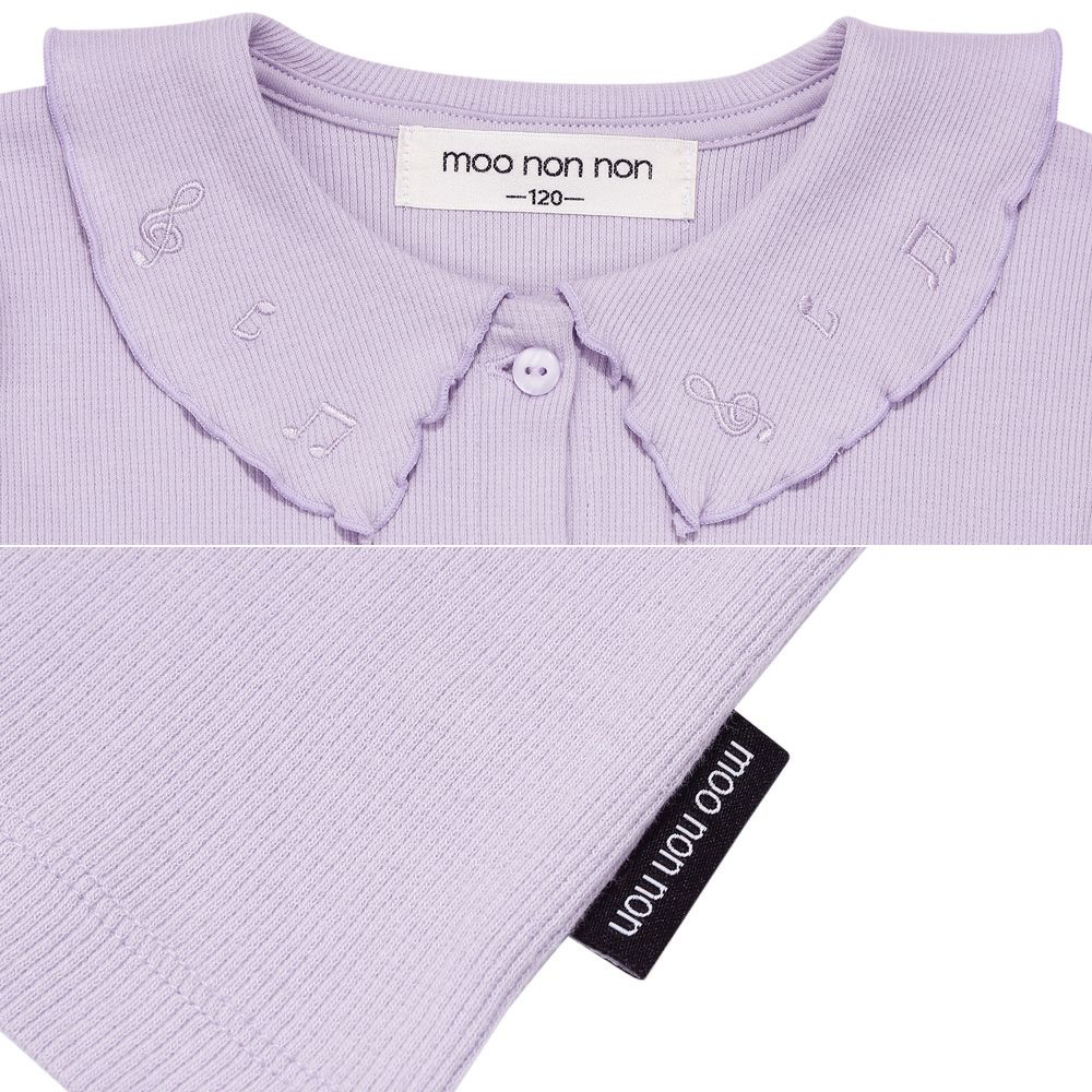 ベビー服 女の子 音符刺繍フリル襟 リブカーディガン パープル(91) デザインポイント2