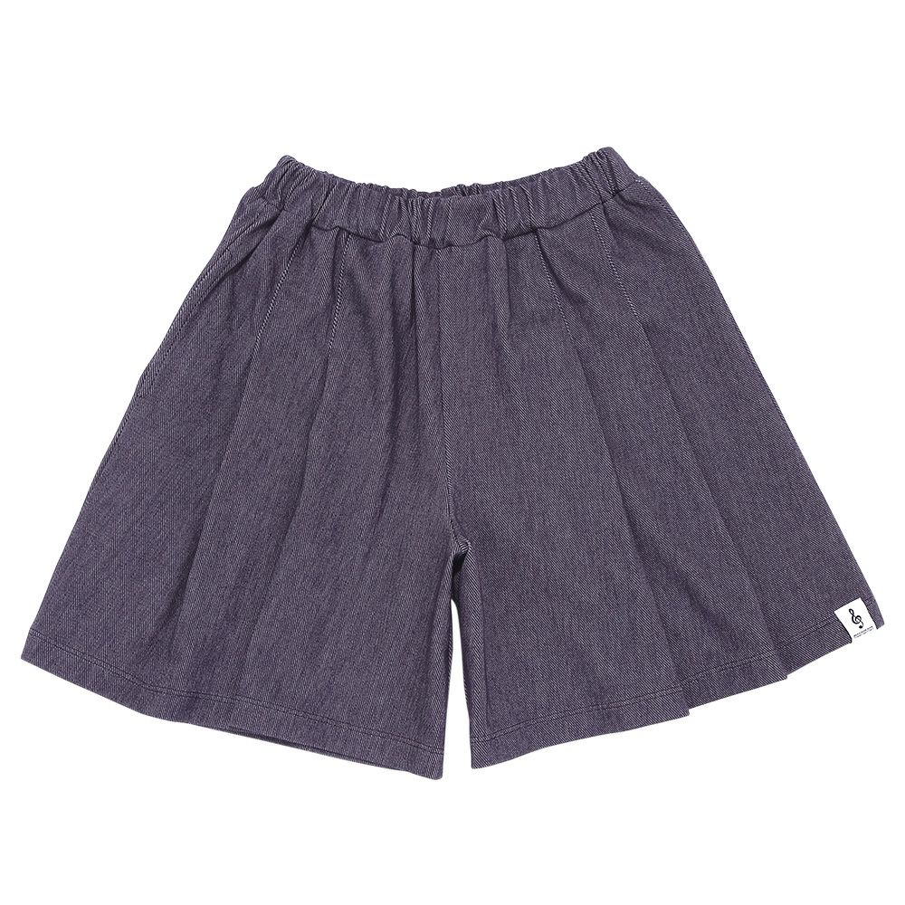 ベビー服 女の子 デニムツイルニット音符ワッペンキュロットパンツ ネイビー(06) 正面