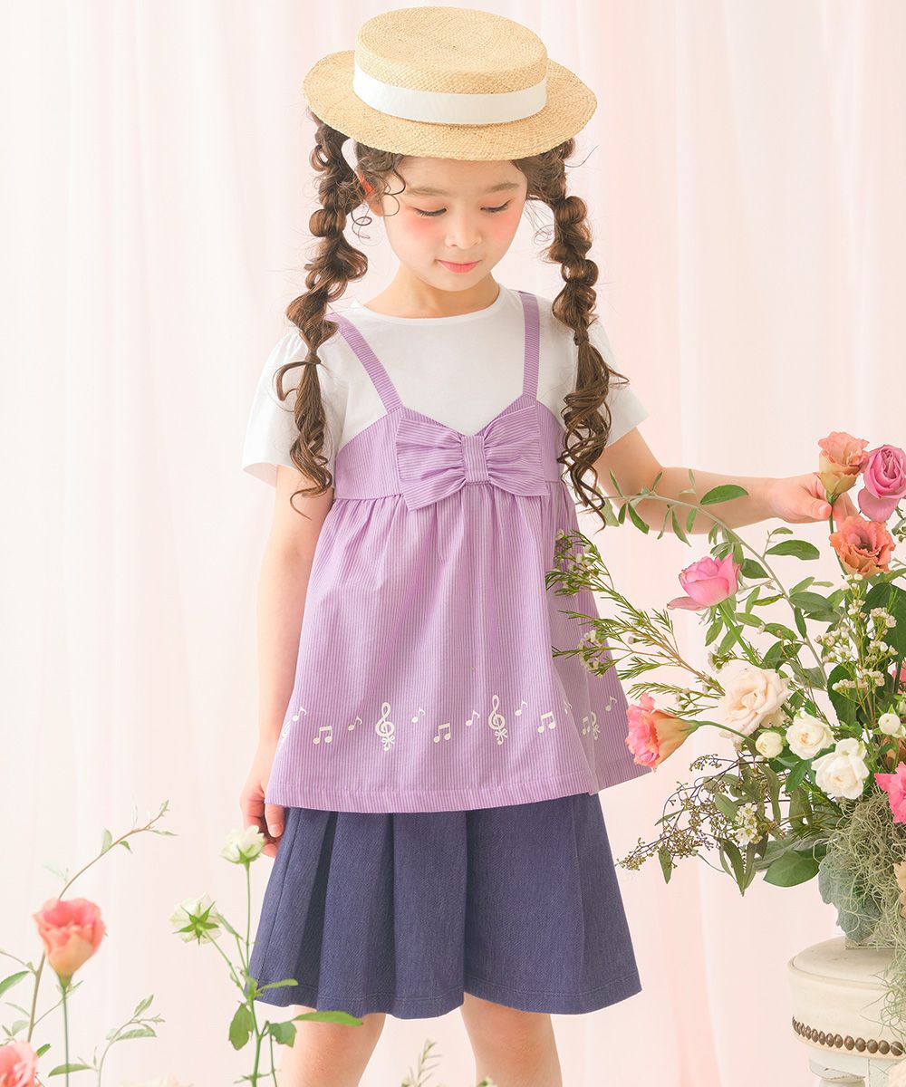 ベビー服 女の子 デニムツイルニット音符ワッペンキュロットパンツ ネイビー(06) モデル画像1