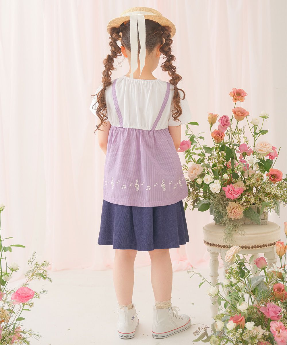 ベビー服 女の子 デニムツイルニット音符ワッペンキュロットパンツ ネイビー(06) モデル画像2