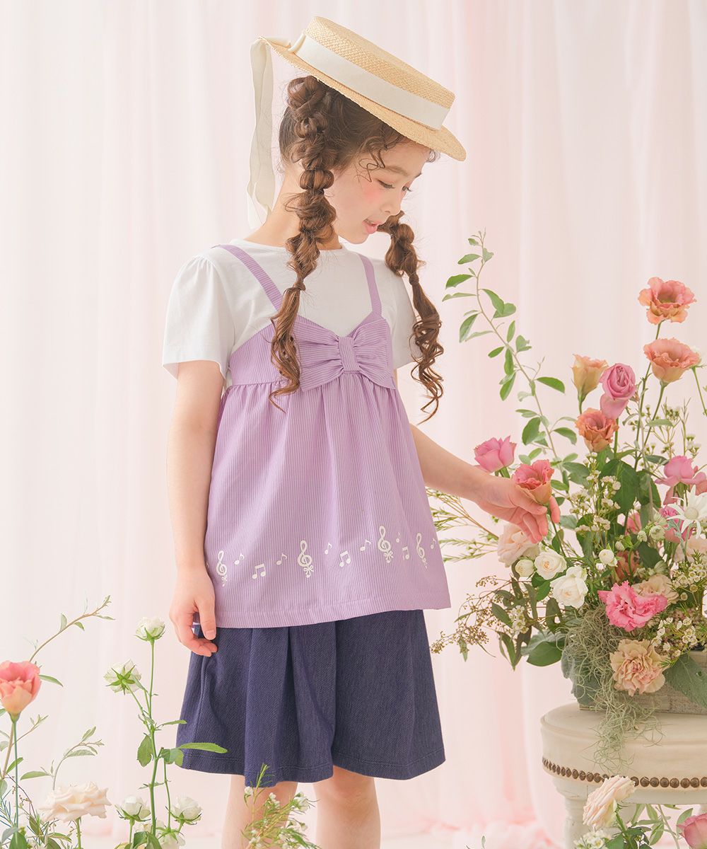 ベビー服 女の子 デニムツイルニット音符ワッペンキュロットパンツ ネイビー(06) モデル画像3