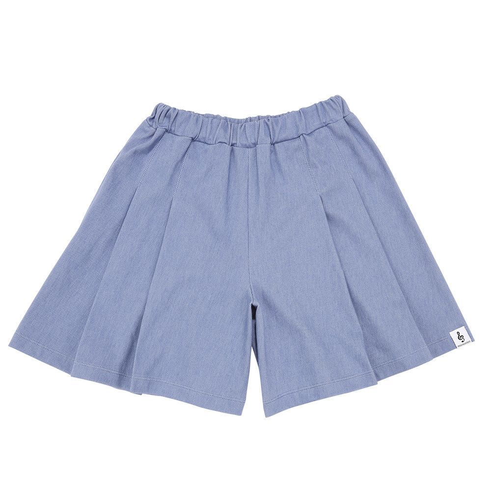 ベビー服 女の子 デニムツイルニット音符ワッペンキュロットパンツ ブルー(61) 正面