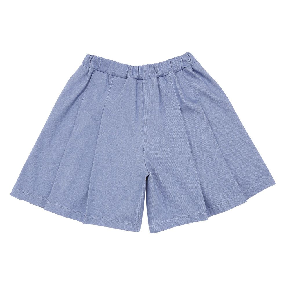 ベビー服 女の子 デニムツイルニット音符ワッペンキュロットパンツ ブルー(61) 背面