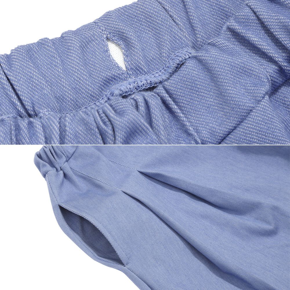 ベビー服 女の子 デニムツイルニット音符ワッペンキュロットパンツ ブルー(61) デザインポイント2